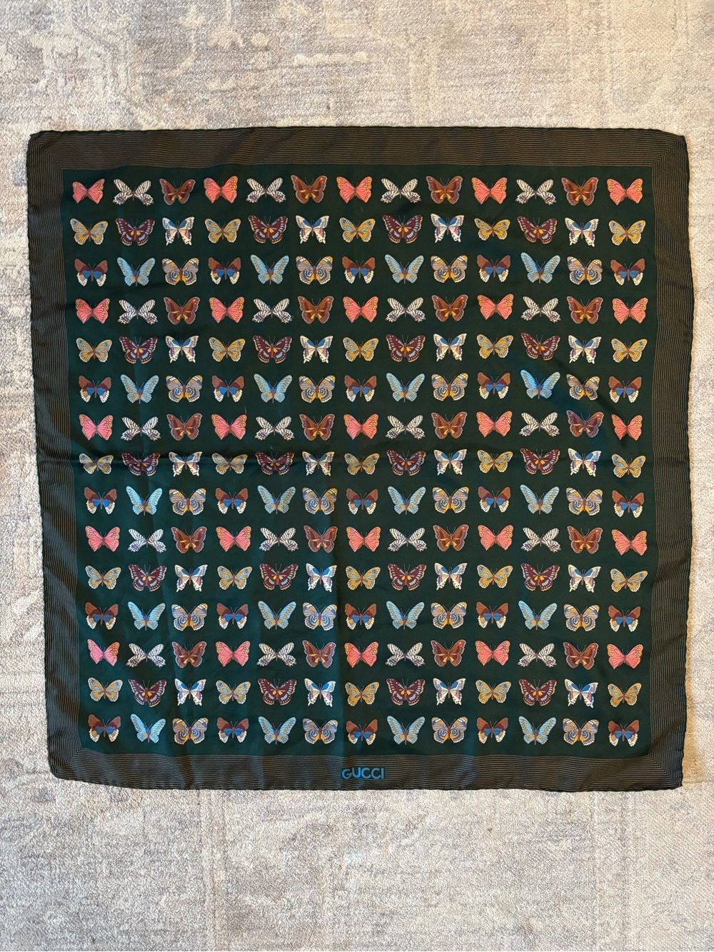 Gucci green Silk Scarf with Multicolor Butterfly Motif